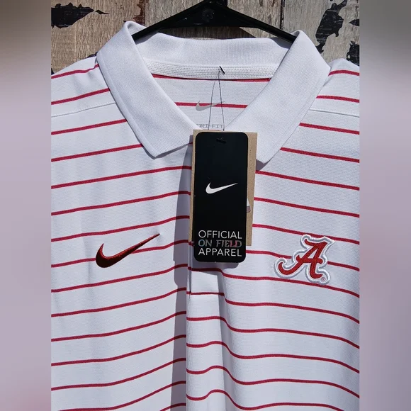 NEW Nike Alabama Crimson Tide Mens DriFIT Victory Stripe Short Sleeve Polo's - Picture 4 of 16